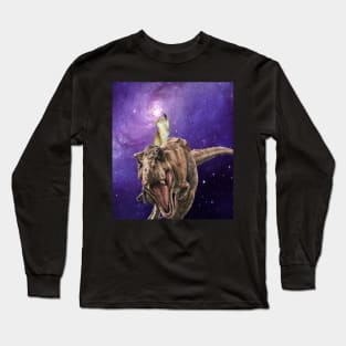 a cat riding a dinosaur at the sky! Long Sleeve T-Shirt